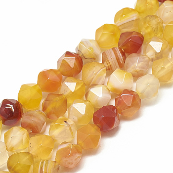 Natural Striped Agate/Banded Agate Beads Strands, Faceted, Dyed, Round, 7.5~8x7~8x7~8mm, Hole: 1mm, about 45pcs/14.6 inch