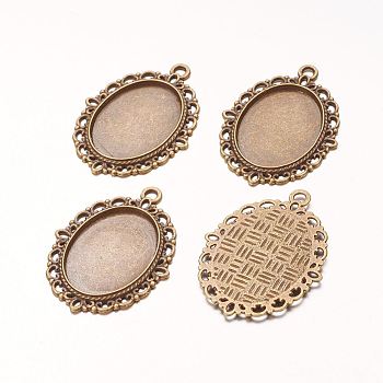 Zinc Alloy Pendant Settings for Cabochon & Rhinestone, DIY Findings for Jewelry Making, Lead Free & Cadmium Free & Nickel Free, Oval, Antique Bronze Color, 39x29x2mm, Hole: 2mm, Tray: 25x18mm
