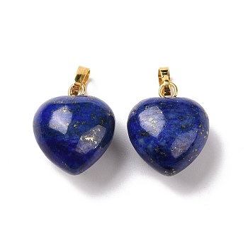 Natural Dyed Lapis Lazuli Pendants, with Golden Tone Brass Findings, Heart Charm, 18x15~15.5x6~8mm, Hole: 6x3mm