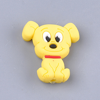 Food Grade Eco-Friendly Silicone Focal Beads, Puppy, Chewing Beads For Teethers, DIY Nursing Necklaces Making, Beagle Dog, Yellow, 28x25x7.5mm, Hole: 2mm