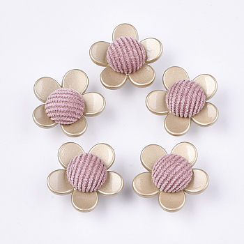 Flocky CCB Plastic Shank Buttons, 1-Hole, Flower, Pearl Pink, 30x31x17mm, Hole: 2.5mm
