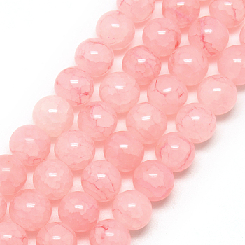 Baking Painted Crackle Glass Bead Strands, Round, Pink, 6mm, Hole: 1.3~1.6mm, about 133pcs/strand, 31.4 inch