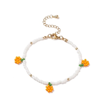 Glass Seed Braided Orange Charms Bracelet for Women, Orange, 7-5/8 inch(19.5cm), Pendants: 10x9x3mm