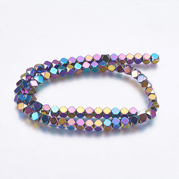 Electroplate Non-magnetic Synthetic Hematite Bead Strands, Faceted, Square, Rainbow Plated, 6x6x6mm, Hole: 1mm, about 70pcs/strand, 15.8 inch
