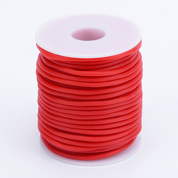 Hollow Pipe PVC Tubular Synthetic Rubber Cord, Wrapped Around White Plastic Spool, Red, 4mm, Hole: 2mm, about 16.4 yards(15m)/roll