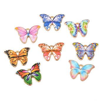 Light Gold Tone Alloy Enamel Pendants, Cadmium Free & Lead Free, Butterfly Charm, Mixed Color, 16x22x1.5mm, Hole: 2x1.5mm