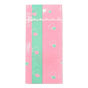 Printed Plastic Packaging Zip Lock Bags, Top Self Seal Pouches, Rectangle with Heart Pattern, Pink, 12x5.5x0.24cm