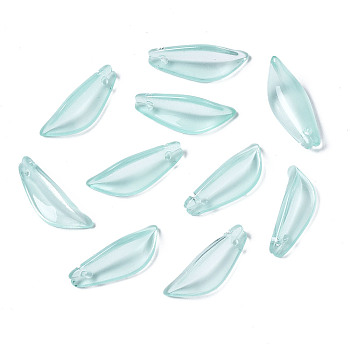 Transparent Spray Painted Glass Pendants, Imitation Jade Pendants, Leaf, Pale Turquoise, 21.5x8x5mm, Hole: 1.2mm
