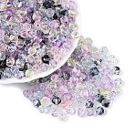 Transparent Glass Seed Beads, with Glitter Powder, Bicone, Mixed Color, 6x5~5.5mm, Hole: 1.2~1.5mm, about 2250pcs/pound(SEED-N014-01A-01)