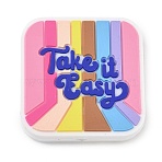 Food Grade Eco-Friendly Silicone Beads, Square with Word Take It Easy, Colorful, 30.5x30x7.5mm, Hole: 2mm(SIL-L008-03)