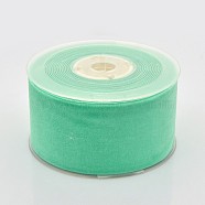 Polyester Velvet Ribbon for Gift Packing and Festival Decoration, Medium Spring Green, 2 inch(50mm), about 20yards/roll(18.29m/roll)(SRIB-M001-50mm-323)