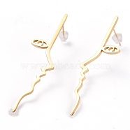 Unisex Fashion Titanium Steel Stud Earrings, with Ear Nuts, Human Face, Golden, 58.5x15mm, Pin: 0.7mm(EJEW-H106-03G)