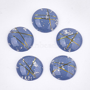 Resin Cabochons, with Gold/Silver Foil and Gold/Silver Thread, Dome/Half Round, Blue, 18x5mm(CRES-S362-002B-01)