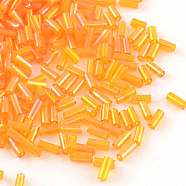 AB Color Plated Glass Bugle Beads, Transparent Colours Rainbow, Dark Orange, 4~4.5x2mm, Hole: 1mm, about 450g/bag, 14000pcs/bag(SEED-R011-169)