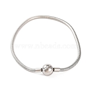 Tarnish Resistant 304 Stainless Steel Round Snake Chain Bracelets with Clasps, Stainless Steel Color, Round, 8-3/8 inch(21.4cm), Clasp: 10mm(BJEW-F472-01P-01)