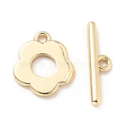 Rack Plating Brass Toggle Clasps, Cadmium Free & Lead Free, Long-Lasting Plated, Flower, Light Gold, Flower: 13x11.5x1.2mm, Hole: 1.4mm, Bar: 17x4.5x1.8mm, Hole: 1.2mm(KK-E034-08LG)