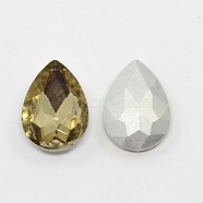 Glass Pointed Back Rhinestone, Back Plated, Faceted, Teardrop, Pale Goldenrod, 18x13x6mm(RGLA-Q002-2)