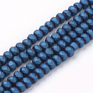 Electroplate Glass Beads Strands, Faceted, Matte Style, Rondelle, Dodger Blue, 4mm, Hole: 1mm, about 150pcs/strand, 18.9 inch(X-EGLA-S141-4mm-02A)