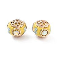 Handmade Indonesia Beads, with Alloy and Resin, Round with Flower, Golden, Light Blue, 18x16mm, Hole: 1.7mm(FIND-Q106-15B)