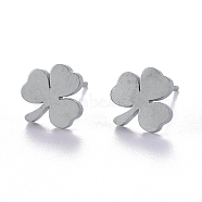 Unisex 304 Stainless Steel Stud Earrings, Shamrock, Stainless Steel Color, 9x9mm, Pin: 1mm(EJEW-E254-05P)