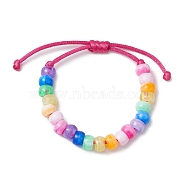 7-Color Rondelle Acrylic Braided Beaded Bracelets, Adjustable Nylon Thread Kid Bracelets for Girls, Deep Pink, Inner Diameter: 2-5/8 inch(6.6cm)(BJEW-JB10223-01)