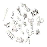 Tibetan Style Alloy Pendants, Sewing Tools, Antique Silver, 13.5~38x4.5~22x1~7mm, Hole: 1.6~7mm, 18 styles, 1pc/style, 18pcs/set(DIY-F121-01AS)
