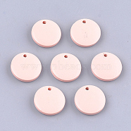 Painted Wood Charms, Flat Round, Pink, 15x4mm, Hole: 1.8mm(WOOD-T021-16H)