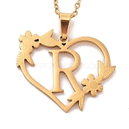 Vacuum Plating 201 Stainless Steel Pendant Necklaces, Letter R, 12.28 inch(31.2cm)(NJEW-R267-02R-G)