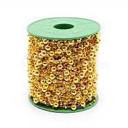 Handmade ABS Plastic Beaded Chains, with Spool, Round, Gold, 3mm and 8mm, about 60m/roll(CHC-CJC0001-05A)