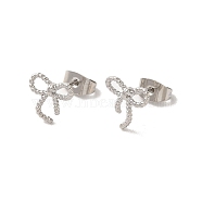 Brass Stud Earrings, Bowknot, Platinum, 10x9.5mm(EJEW-B040-02P)