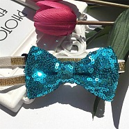 Adjustable Cat Dog Bowknot Collars, Sequin/Paillette Beaded Pet's Bow Tie, Pet Bowknot Necktie, Medium Turquoise, 190~350mm(ANIM-PW0004-26F)