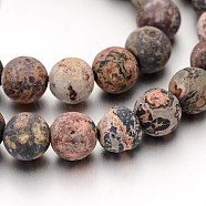 Frosted Round Natural Leopard Skin Jasper Bead Strands, 8mm, Hole: 1mm, about 47pcs/strand, 15 inch(X-G-J338-07-8mm)