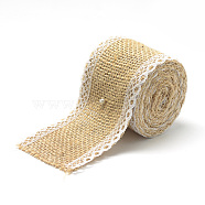 Burlap Ribbon, Hessian Ribbon, Jute Ribbon, with Cotton Ribbons, for Jewelry Making, Tan, 2 inch(50mm), about 2.187yards/roll(2m/roll), 12rolls/bag(OCOR-R071-14)
