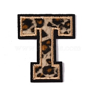 Polyester Computerized Embroidery Cloth Iron On Sequins Patches, Leopard Print Pattern Stick On Patch, Costume Accessories, Appliques, Letter.T, 60.5x51x1.5mm(PATC-SZC0001-01T)