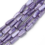 Spray Painted Natural Freshwater Shell Beads Strands, Shell Shards, Nugget Stick, Medium Purple, 15~20x5~13x3~10mm, Hole: 0.8mm, about 23pcs/strand, 15.35 inch~17.32 inch(39~44cm)(SHEL-S276-90C)