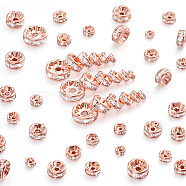 Brass Rhinestone Spacer Beads, Grade AAA, Straight Flange, Nickel Free, Rose Gold Metal Color, Rondelle, Crystal, 74x72x17mm, 120pcs/box(RB-PH0008-22RG-NF)