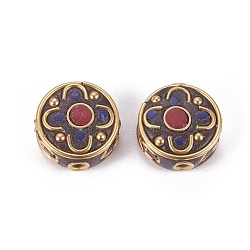 Handmade Indonesia Beads, with Brass Findings, Flat Round, Blue, 15x8mm, Hole: 2mm(IPDL-F026-10B)
