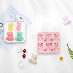 Food Grade Silicone Molds, Fondant Molds, for DIY Cake Decoration, Chocolate, Candy, UV Resin & Epoxy Resin Jewelry Making, Bear & Rabbit, Pink, 157x140x18mm(X-DIY-E031-06)