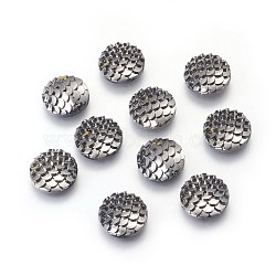 Resin Cabochons, Flat Round with Mermaid Fish Scale, Dark Gray, 12x3mm(X-CRES-Q191-HA023-12)