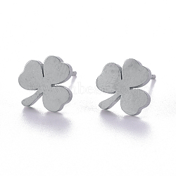 Tarnish Resistant Unisex 304 Stainless Steel Stud Earrings, Shamrock, Stainless Steel Color, 9x9mm, Pin: 1mm(EJEW-E254-05P)