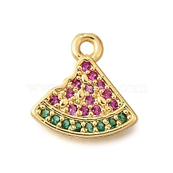 Brass Micro Pave Clear Cubic Zirconia Pendants, Fruit Charms, Real 18K Gold Plated, Watermelon, 11.5x11x1.5mm, Hole: 1.4mm(KK-U065-05E-G)