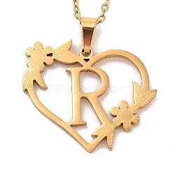 PVD Vacuum Plating 201 Stainless Steel Pendant Necklaces, Letter R, 12.28 inch(31.2cm)(NJEW-R267-02R-G)