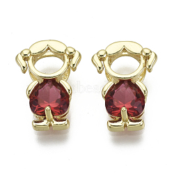 Brass Cubic Zirconia Pendants, Nickel Free, Girl, Real 16K Gold Plated, FireBrick, 16x12x5mm, Hole: 5x3mm(ZIRC-N039-035-NF)