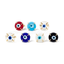 Lampwork Evil Eye Open Cuff Ring, Golden Brass Lucky Jewelry for Women, Lead Free & Cadmium Free, Mixed Color, Inner Diameter: 16mm(RJEW-C051-01G)
