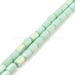Frosted Imitation Jade Glass Beads Strands, AB Color Plated, Faceted, Column, Pale Green, 6.5x4mm, Hole: 1mm, about 80pcs/strand, 20.39''(51.8cm)(GLAA-P058-07A-10)
