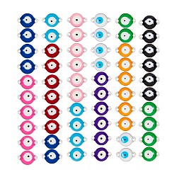 304 Stainless Steel Links Connectors, with Enamel, Flat Round with Evil Eye, Mixed Color, 9.5x6x3.5mm, Hole: 1.2mm, 10 colors, 6pcs/coor, 60pcs/box(STAS-SZ0001-33A)
