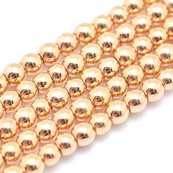 Electroplate Non-magnetic Synthetic Hematite Beads Strands, Grade AAA, Long-Lasting Plated, Round, Light Gold Plated, 6mm, Hole: 1mm, about 73pcs/strand, 15.7 inch(40cm)(G-L485-01D-LG)