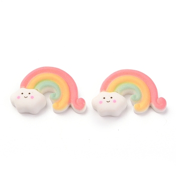 Resin Cabochons, Rainbow, White, 16.5x26x6mm