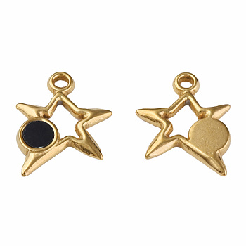304 Stainless Steel Charms, with Dyed Black Shell, Star, Golden, 15x13x2mm, Hole: 1.6mm