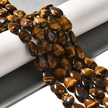 Natural Tiger Eye Beads Strands, Teardrop, 13.5~14x10~10.5x5mm, Hole: 1mm, about 27~28pcs/strand, 37.3~38.3cm